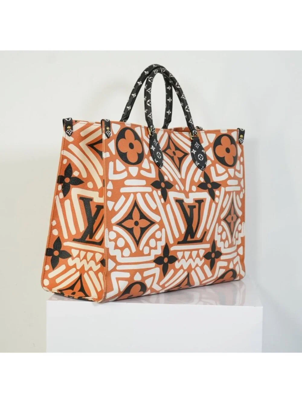 Louis Vuitton Onthego MM LV Crafty Tote Bag Caramel Cream Black Monogram